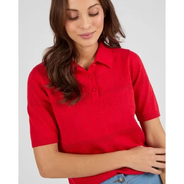 Pull col polo maille ajourée