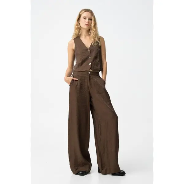 Pantalon fluide marron femme Tiffosi – Nouvelle collection hiver 2025