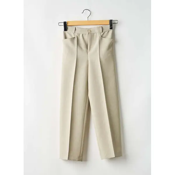 Pantalon Droit Ezda Beige Taille Élastique
