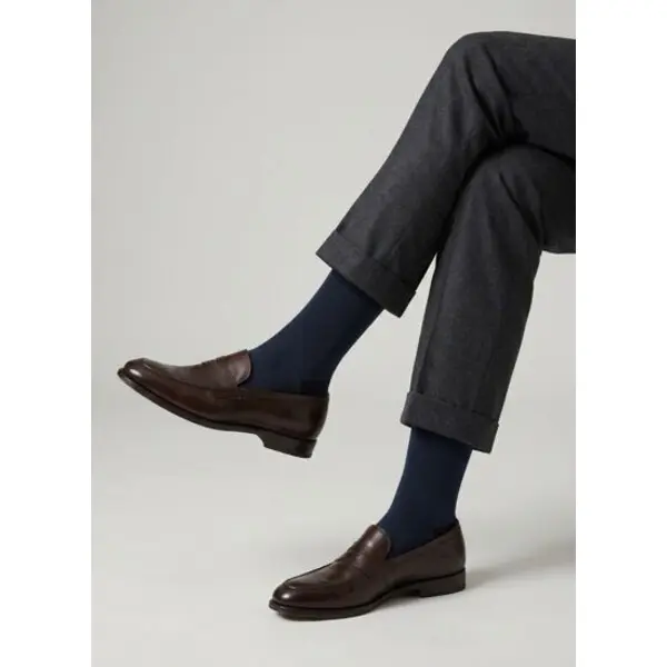 Chaussettes en double fil d'Ecosse bleu - Figaret