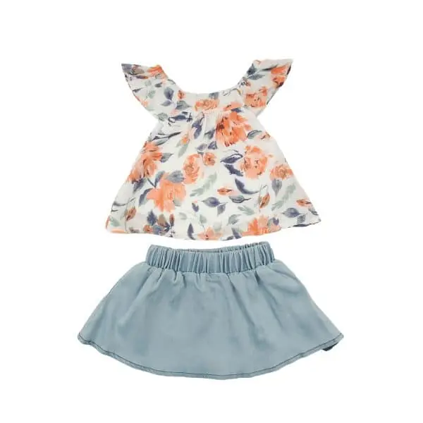 ENSEMBLE JUPE / TOP FLEURI PETITE FILLE BABYBOL 2 - 5 ANS