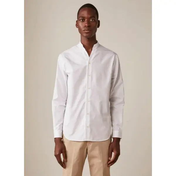 Chemise Carl col droit ouvert en popeline unie - Figaret