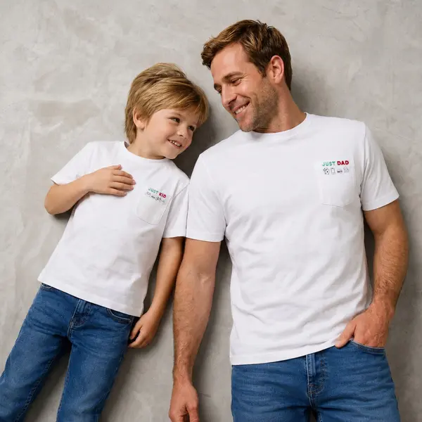 Ensemble t-shirt fête des pères "Just Kid" - Blanc