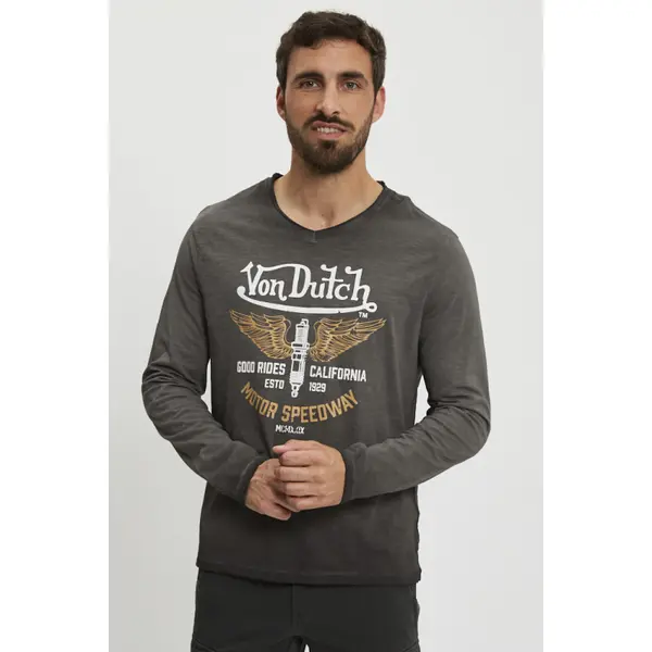 Tee shirt manches longues effet chiné gris
