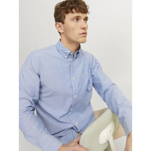 Chemise bleue manches longues Jack & Jones homme – Coton bio ajusté hiver 2025