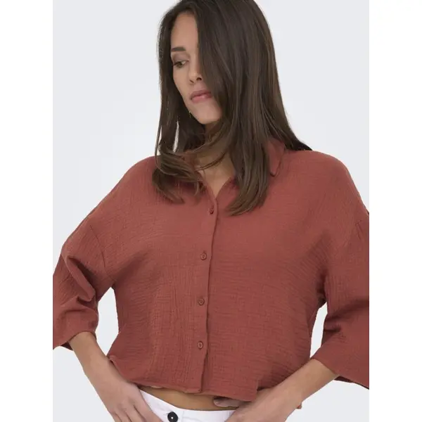 Chemise Courte Marron Gaze de Coton JDY Femme