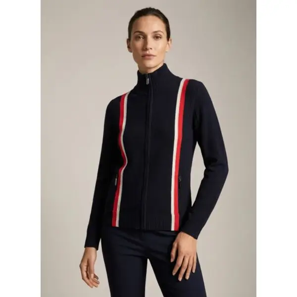 Blouson rayé à côtes - femme - noir/rouge gorge/platre - Bompard