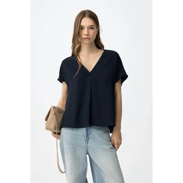 Blouse ample bleue femme col V Tiffosi – Fluide et élégante Printemps/Été 2026