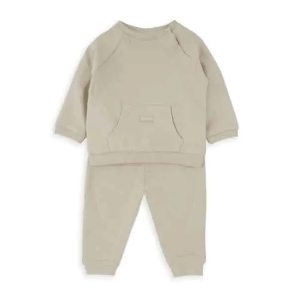 Ensemble beige coton bio jogging et sweat molletonné Babybol garçon – 3 à 24 mois