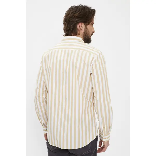 Chemise Ls Battery rayures beige coupe slim
