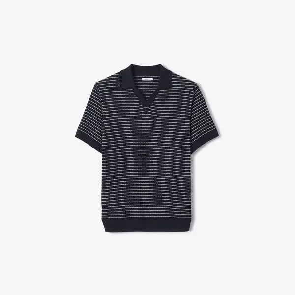 Polo en maille col resort rayé reliefé