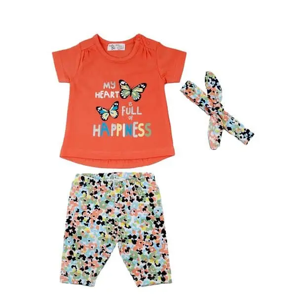 ENSEMBLE 3 PIÈCES ORANGE CORAIL FILLE 3ANS-5ANS BABYBOL
