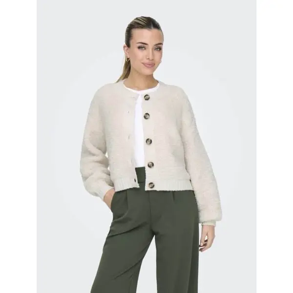 Cardigan femme beige JDY col rond en maille plate – Automne-Hiver 2026