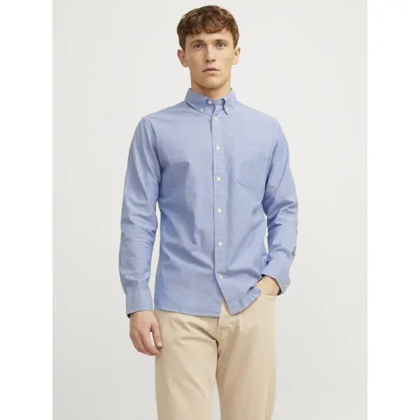 Chemise bleue manches longues Jack & Jones homme – Coton bio ajusté hiver 2025