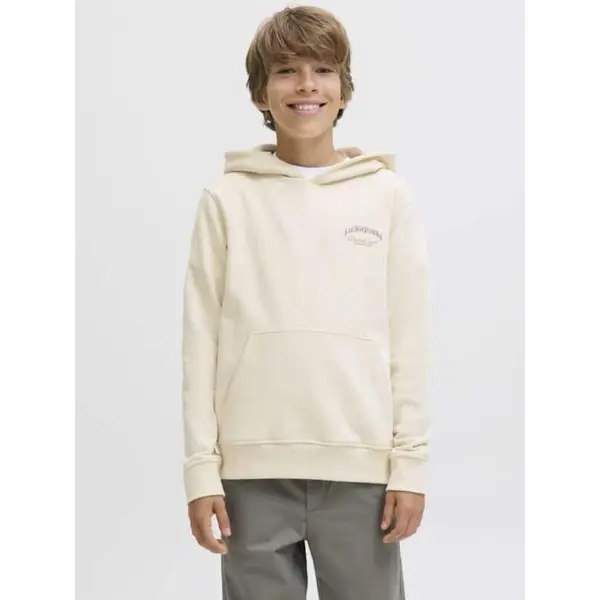 Sweat à capuche beige logo dos Jack and Jones Junior garçon 10-16 ans