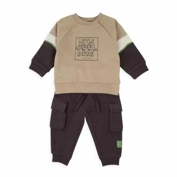 Ensemble jogging cargo sweat beige inscription Babybol garçon – 2 à 5 ans