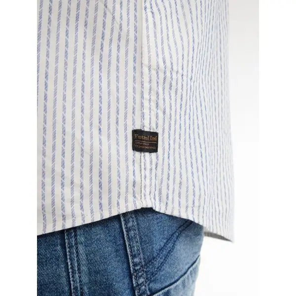 Chemise manches longues rayée blanche et bleu Petrol Industries homme – Automne-Hiver 2025