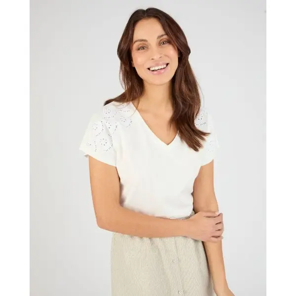 T-shirt broderies ajourées en pur coton