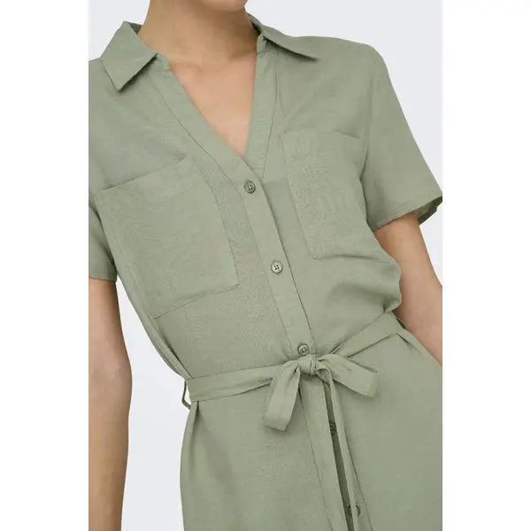 Robe chemise Caya vert-thé lin mélangé