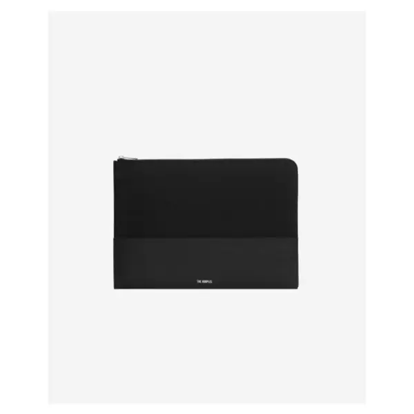 Pochette d'ordinateur en canvas et cuir grainé noir black - The Kooples Talange