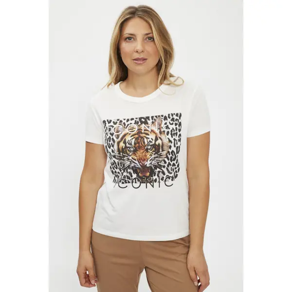 T-shirt blanc imprimé tête de tigre