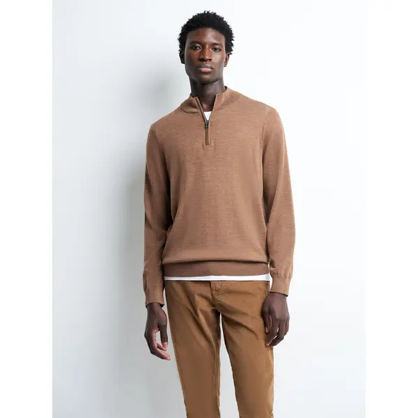Pull col cheminée zip 100% laine mérinos