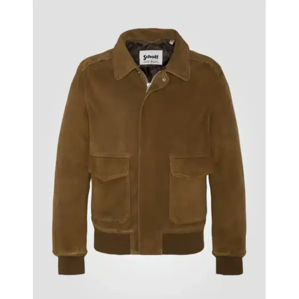 Blouson cuir de chèvre marron col aviateur Schott Homme