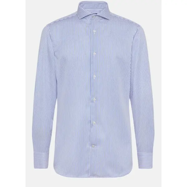 Chemise bleu roi à rayures en sergé de coton coupe droite - Boggi milano