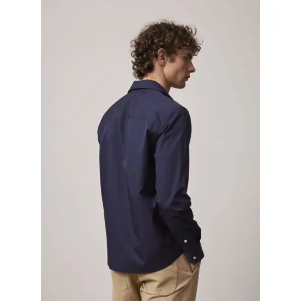 Chemise ivano col cubain avec poches à rabat en popeline unie marine - Figaret