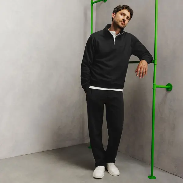 Ensemble sweat col montant zippé et jogging loose - Noir