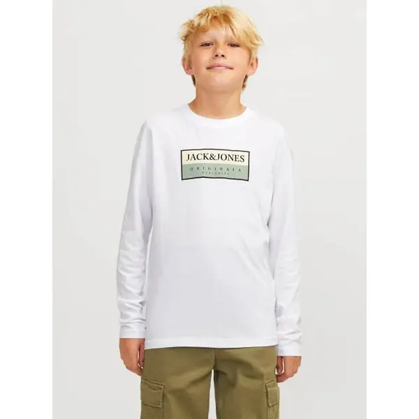 T-SHIRT BLANC A MANCHES LONGUES ADO GARCON DU 10 ANS AU 16 ANS JACK & JONES