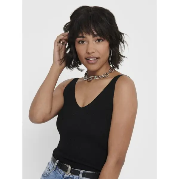 Top Noir Maille Côtelée JDY Femme