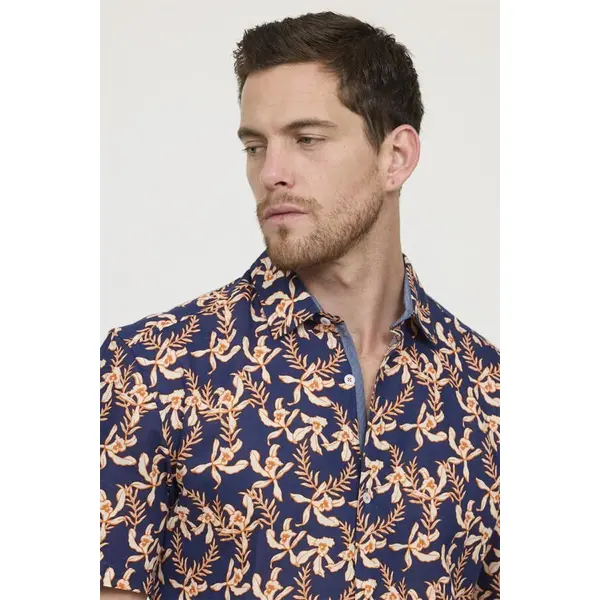 Chemise Bleue Marine Manches Courtes à Imprimé Floral Lee Cooper Homme du M au 4XL