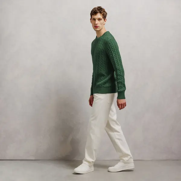Pull col rond coton laine torsadé