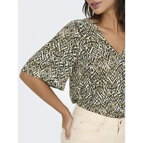 Blouse Col V Kaki à Motif JDY - Printemps-Été 2025