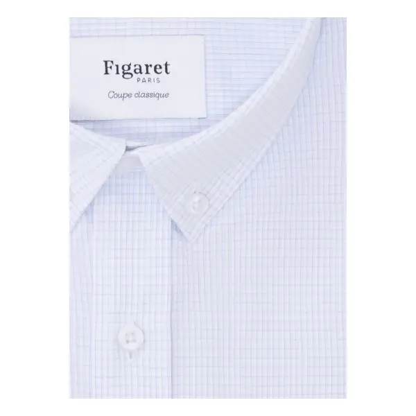 Chemise Classique manches courtes à carreaux bleus - Figaret