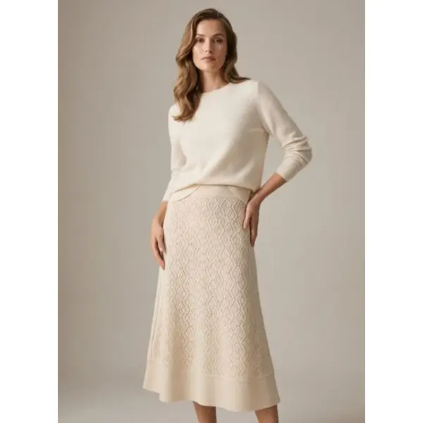 Jupe longue évasée pointelle - femme - naturel - Bompard