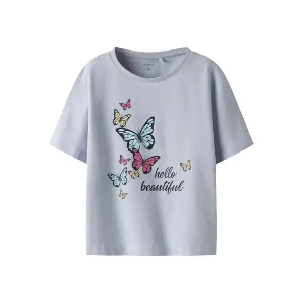 Tee-Shirt Fille Bleu Imprimé Papillons Name It 9-12 Mois à 5 Ans