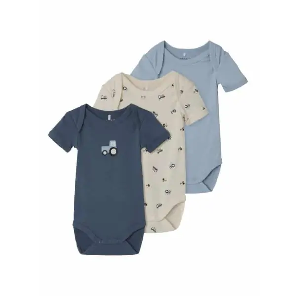 "Lot de Trois Bodys Bleu Tracteur Name It Bébé Garçon 2-4 Mois à 2-3 Ans