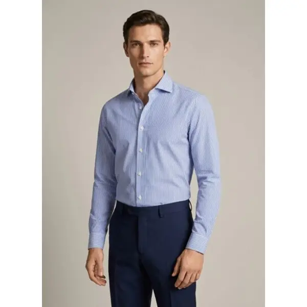 Chemise col italien en popeline rayée - Figaret