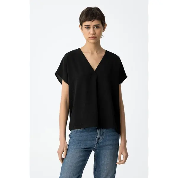 BLOUSE NOIRE AMPLE MANCHES COURTES COL V TIFFOSI FEMME DU S AU XL