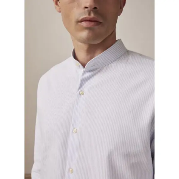 Chemise herwin col officier en oxford gratté rayé bleu - Figaret