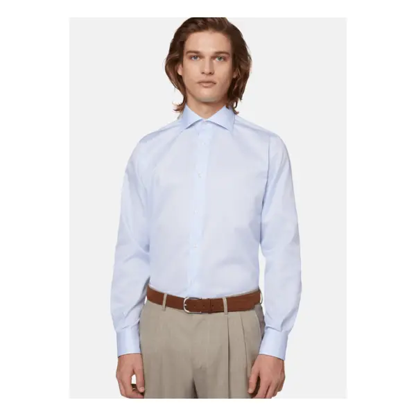Chemise à rayures bleu clair en coton dobby regular fit - Boggi milano