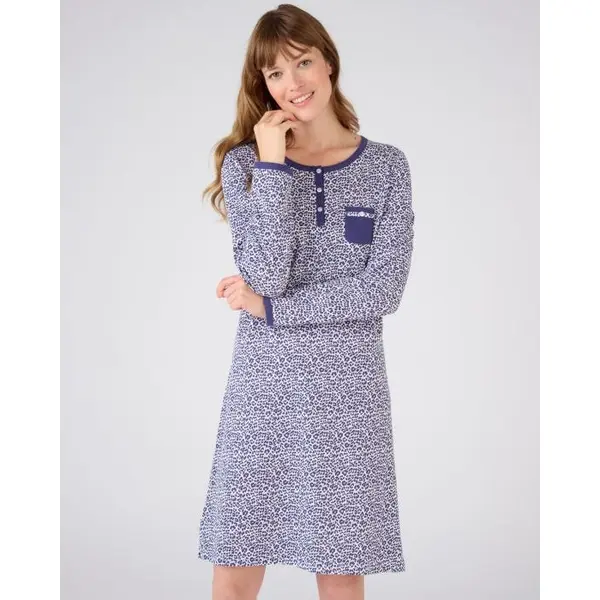 Chemise de nuit pur coton peigné, manches longues