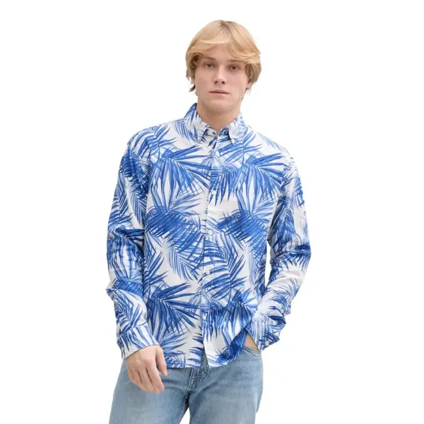 Chemise Blanche Manches Longues Imprimé Floral Lin Viscose Tom Tailor Homme du S au XL