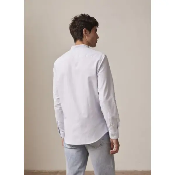 Chemise herwin col officier en oxford gratté rayé bleu - Figaret
