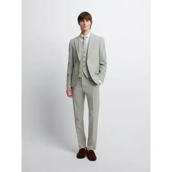 Costume 3 pièces slim en laine mélangée vert amande