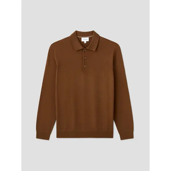Pull col polo boutonné en laine Mérinos