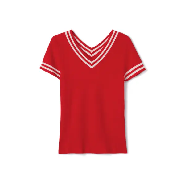 Col v ultrafin finitions rayées - femme - rouge gorge/naturel - Bompard