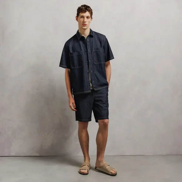 Ensemble chemisette et bermuda en jean - Bleu